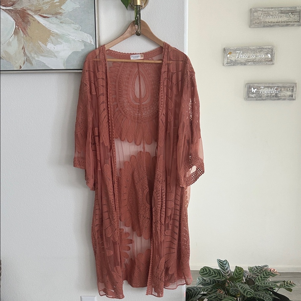 Women's Lace kimono- Rust